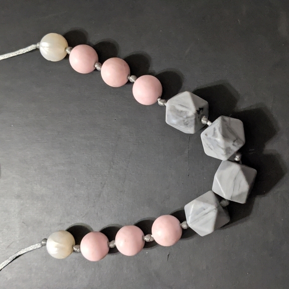 Itzy Ritzy Grey White Pink Silicone Teething Necklace - Grey White Pink - Picture 2 of 4